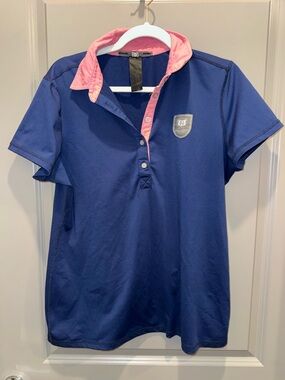 Asmar Horse Riding Navy Polo Top with Pink Collar Equestrians